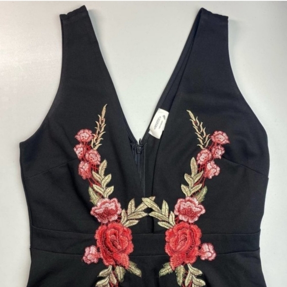 MYSTIC Los Angeles Romantic Rose Embroidered Black Skater dress - Picture 2 of 4
